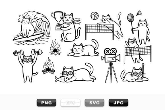 Active Cat Sports Clipart Set