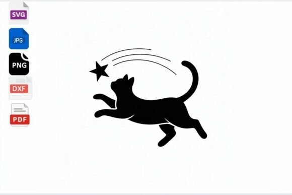 Black Cat Jumping for Star Silhouette
