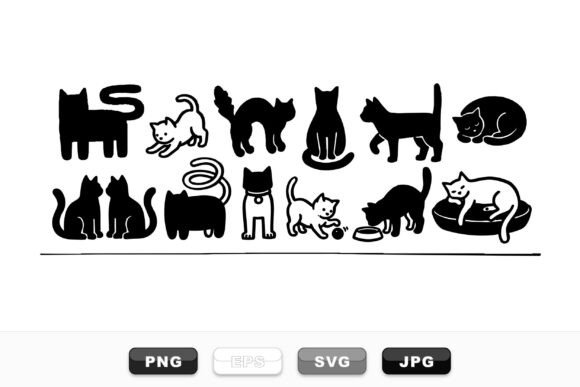 Black Cat Silhouette Clipart Set