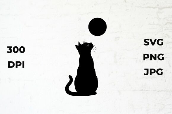 Black Cat Silhouette Gazes at Moon