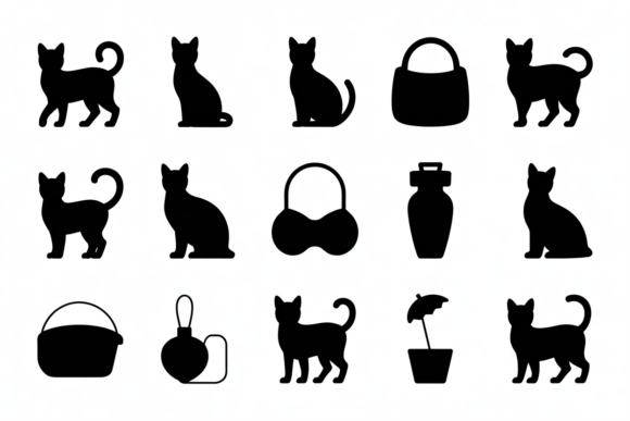 Black Cat Silhouette Icons with Accessor