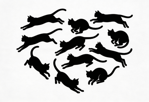 Black Cat Silhouettes Heart Clipart