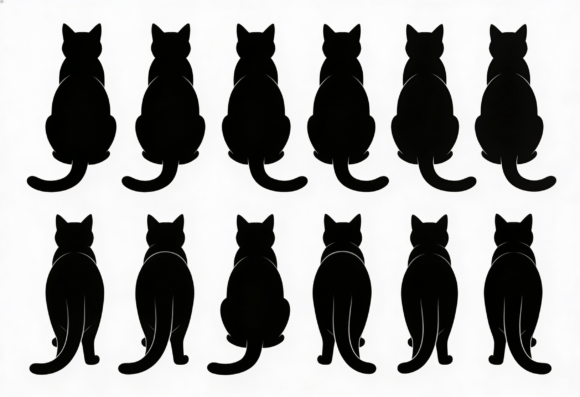Black Cat Silhouettes Sitting Back View
