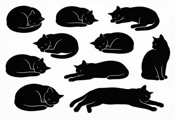 Black Cat Silhouettes Sleeping Postures