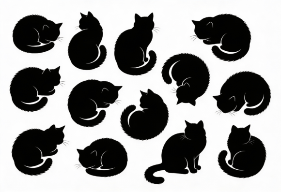 Black Cat Silhouettes Vector Graphics