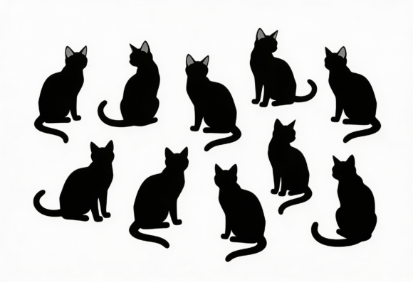Black Cat Silhouettes Vector Set