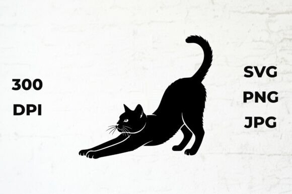 Black Cat Stretching Vector Silhouette