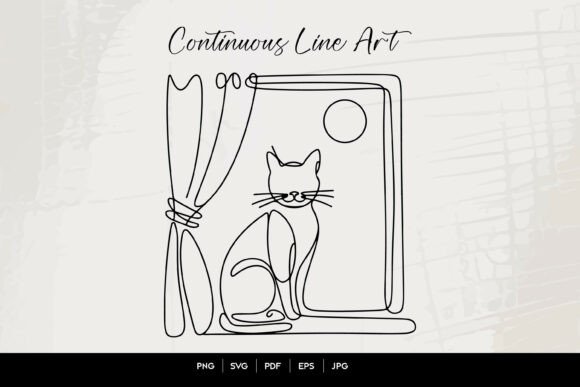 Cat by Window Line Art