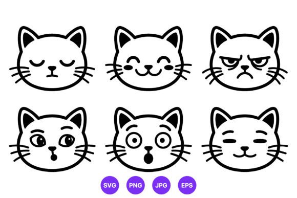 Cat Faces Emotions Vector