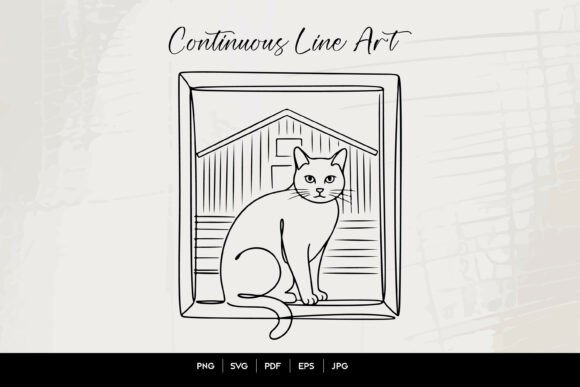 Cat in Barn Line Art