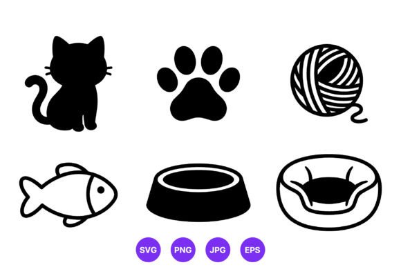 Cat Silhouette Paw Icons Set