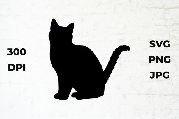 Cat Silhouette Sitting, White Background