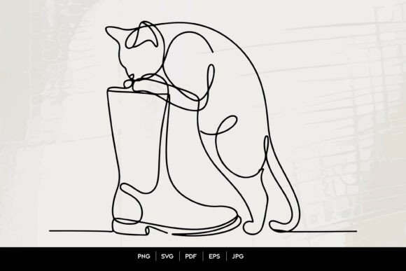 Cat with Boot Line Art