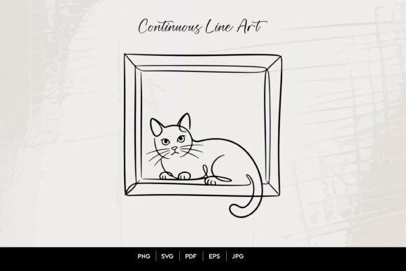 Curled Up Cat in Square Frame Line Art
