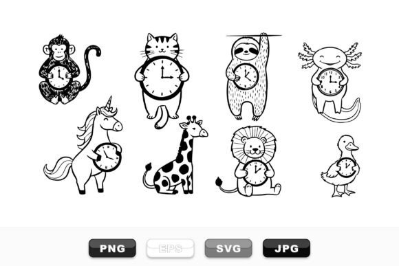 Cute Animal Clock SVG Set