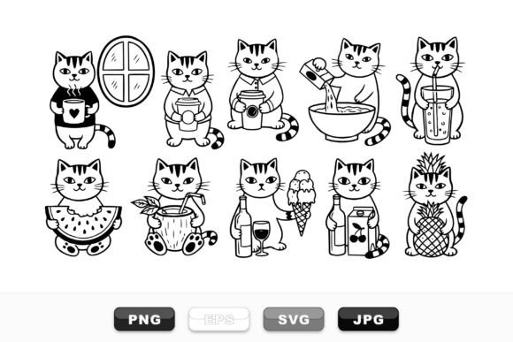 Cute Cat Beverage Clipart Set