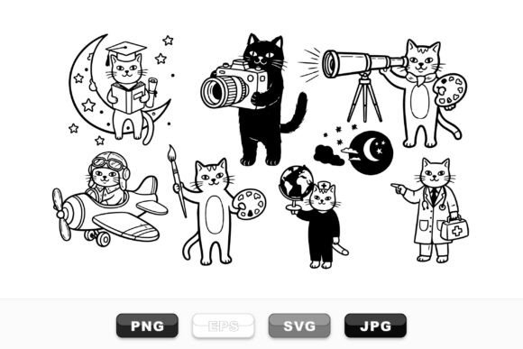 Cute Cat Career Clipart Set