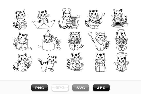 Cute Cat Character Clipart Set