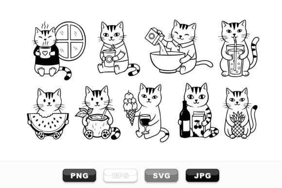 Cute Cat Drinks Clipart Set