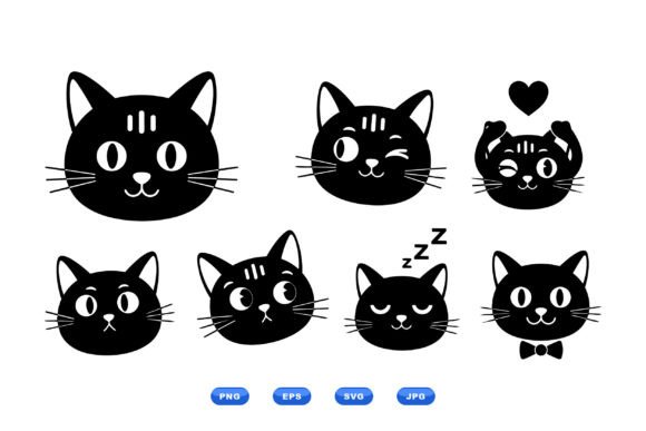 Cute Cat Faces Clipart Set