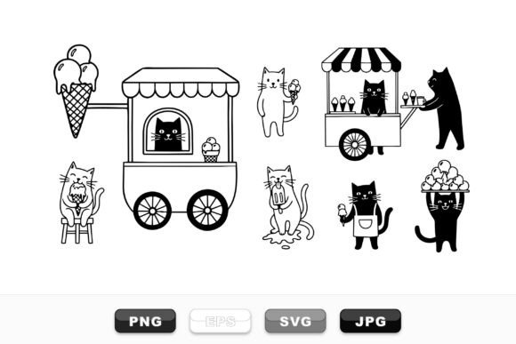 Cute Cat Ice Cream Cartoons