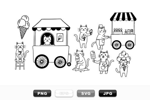 Cute Cat Ice Cream Clipart Set