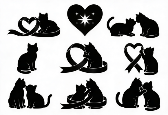 Cute Cat Silhouette Clipart Bundle
