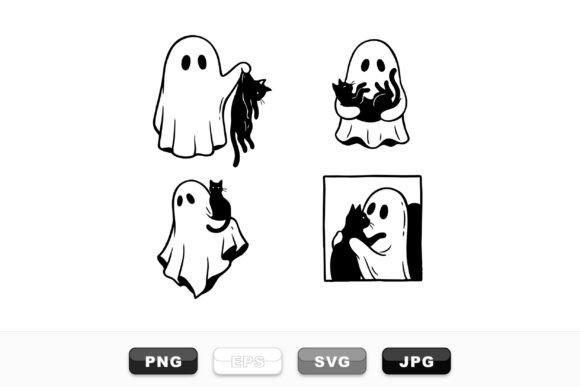 Cute Ghost and Black Cat Clipart