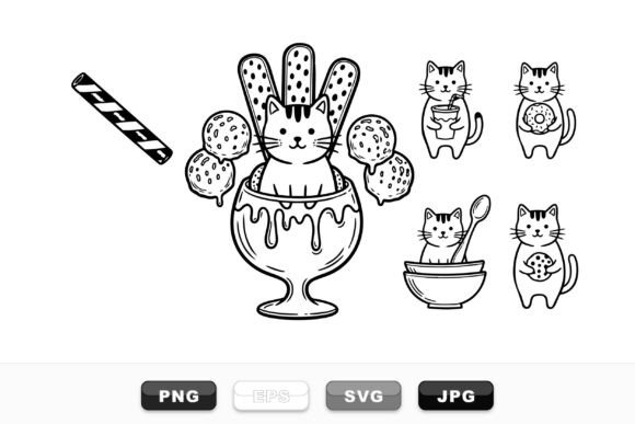 Cute Kawaii Cat Dessert Clipart