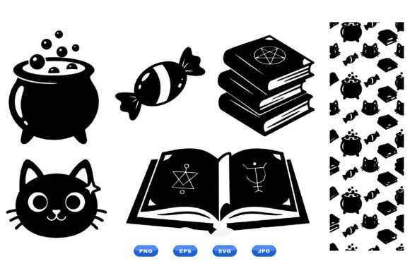 Cute Witch Cat Clipart Set