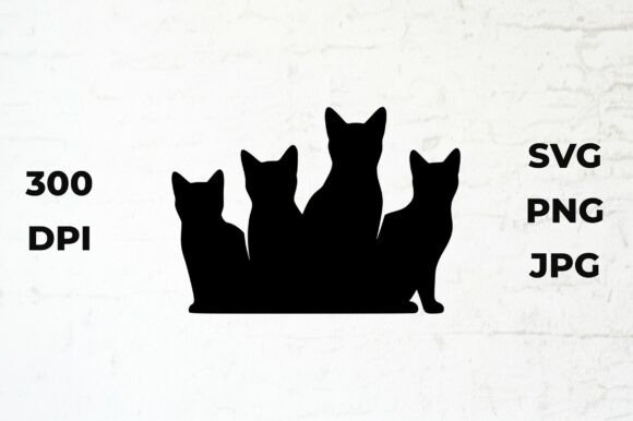 Four Black Cat Silhouettes Sitting