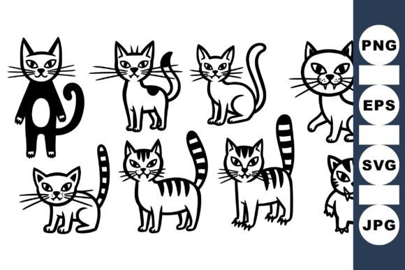 Hand Drawn Cat Character Set