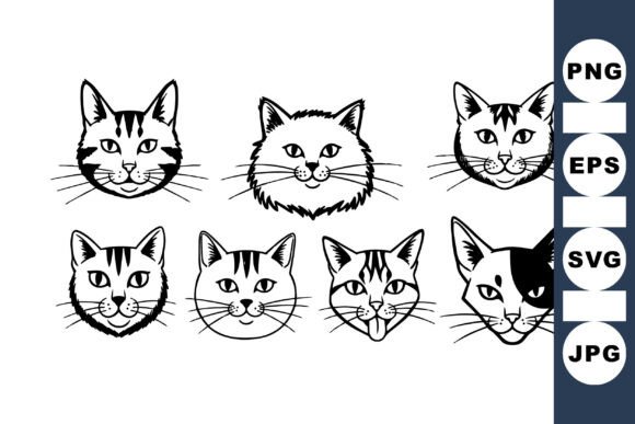 Hand Drawn Cat Face Clipart Set