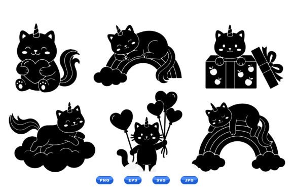 Kawaii Unicorn Cat Clipart Set