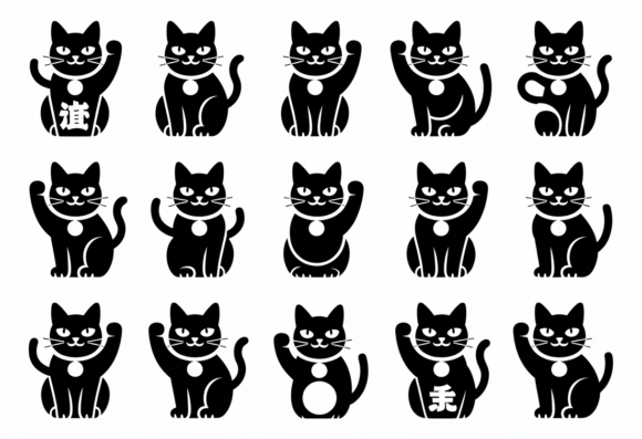 Maneki Neko Lucky Cat Clipart Set
