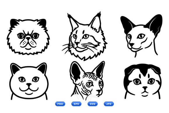 Minimal Cat Head Clipart Set