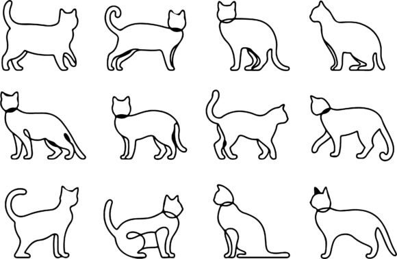 Minimalist Cat Outline Clipart Bundle
