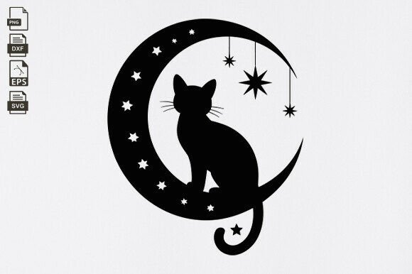 Moon Cat, Silhouette, Moon Star Animal