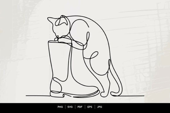 One Line Cat Resting on Boot