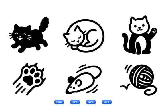 Playful Cat Icon Clipart Set