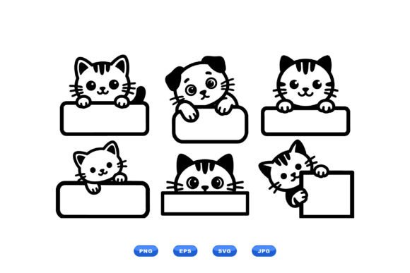Playful Cat Label Clipart