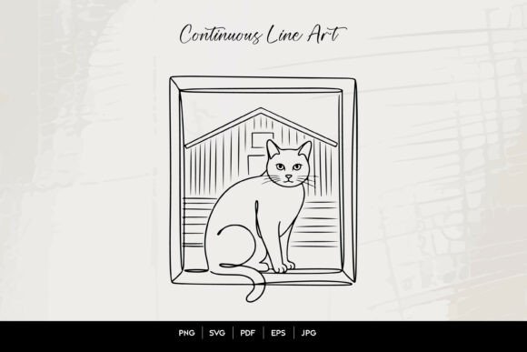 Sitting Cat in Square Frame Line Art